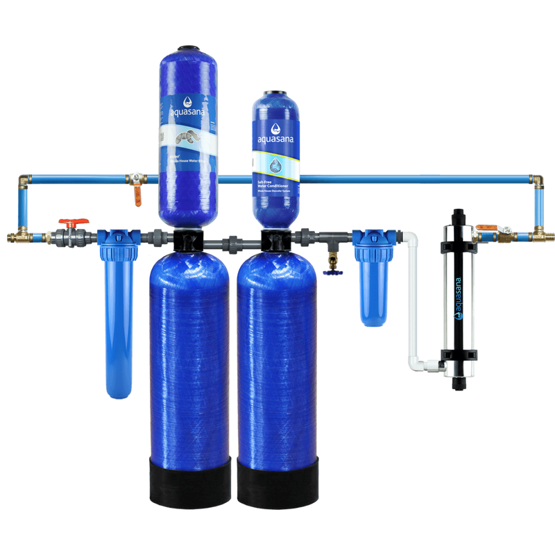 Rhino&reg; Chloramines Max Flow with Tall Salt-Free Water Conditioner, Max Flow UV Filter and Pro-Grade Bypass Kit image number 0