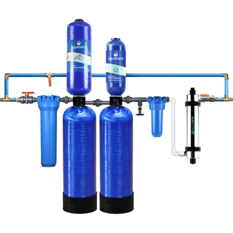 Rhino&reg; Chloramines Max Flow with Tall Salt-Free Water Conditioner, Max Flow UV Filter, Pro-Grade Bypass Kit and Low Maintenance Pre-Filter image number 0