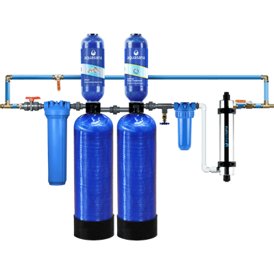 Rhino&reg; Max Flow with Tall Salt-Free Water Conditioner, Max Flow UV Filter, Pro-Grade Bypass Kit and Low Maintenance Pre-Filter