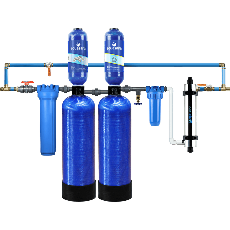 Rhino&reg; Max Flow with Tall Salt-Free Water Conditioner, Max Flow UV Filter, Pro-Grade Bypass Kit and Low Maintenance Pre-Filter image number 0