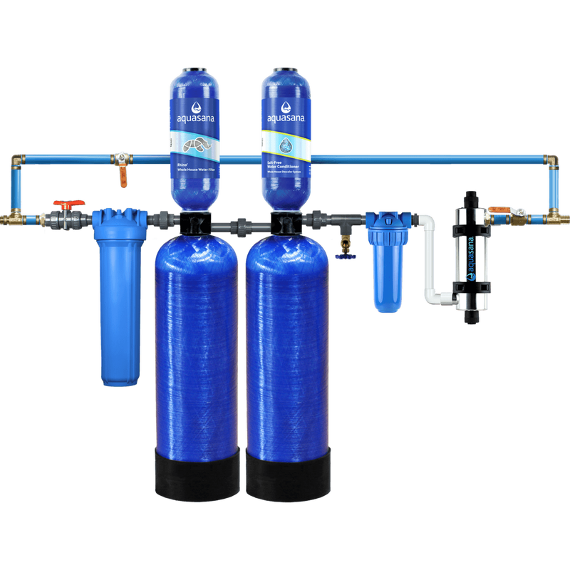 Rhino&reg; Well Water with UV, Tall Salt-Free Water Conditioner, Pro-Grade Bypass Kit and Low Maintenance Pre-Filter image number 0