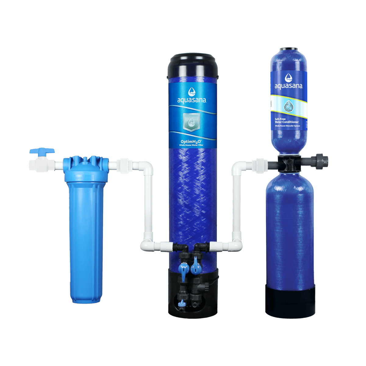 OptimH2O® Whole House Water Filter System For Home With Salt-Free Water Conditioner Reduces Lead, Cysts, & PFOA/PFOS Aquasana