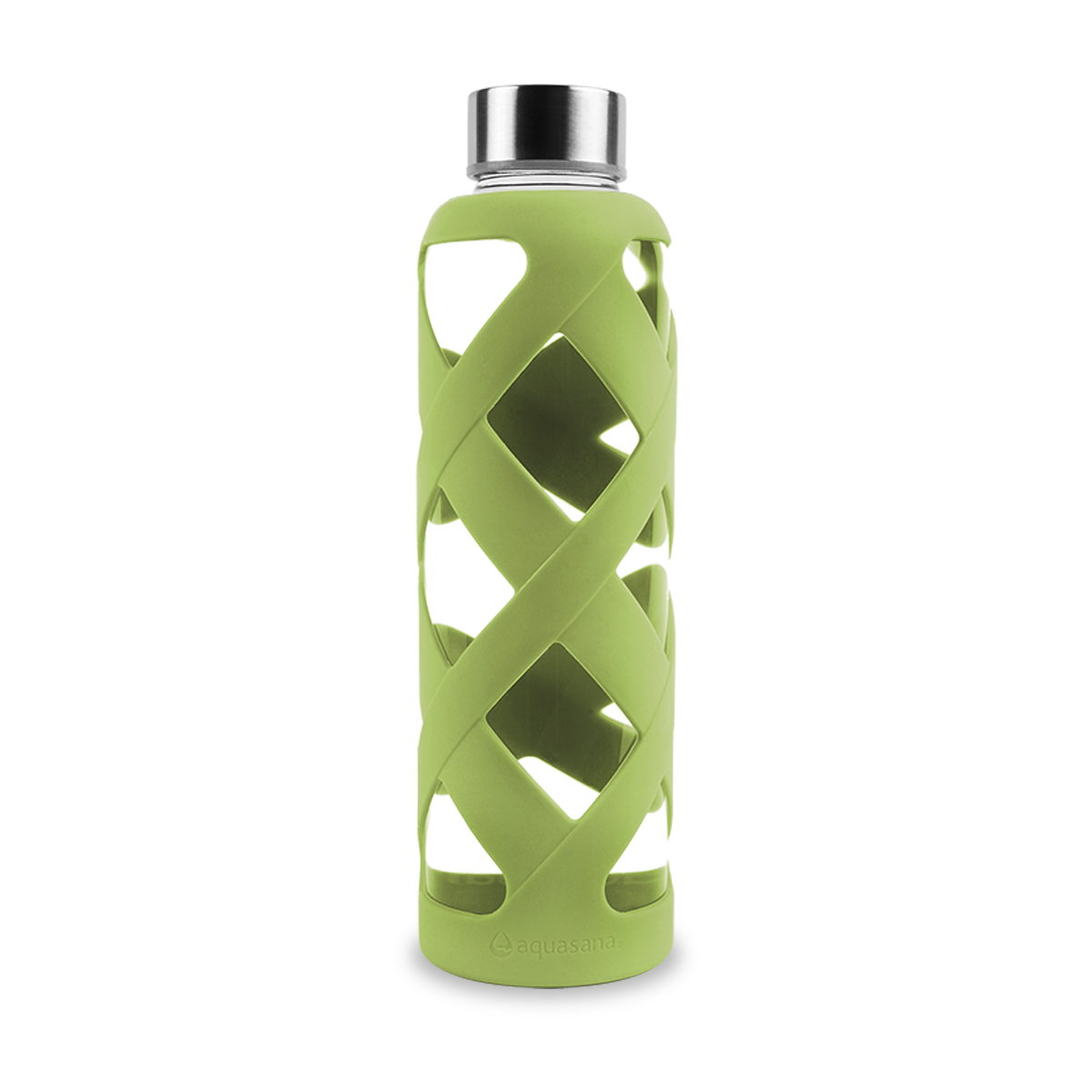 Premium Glass Bottle (550 Ml) With Silicone Sleeve (Green) Borosilicate Aquasana