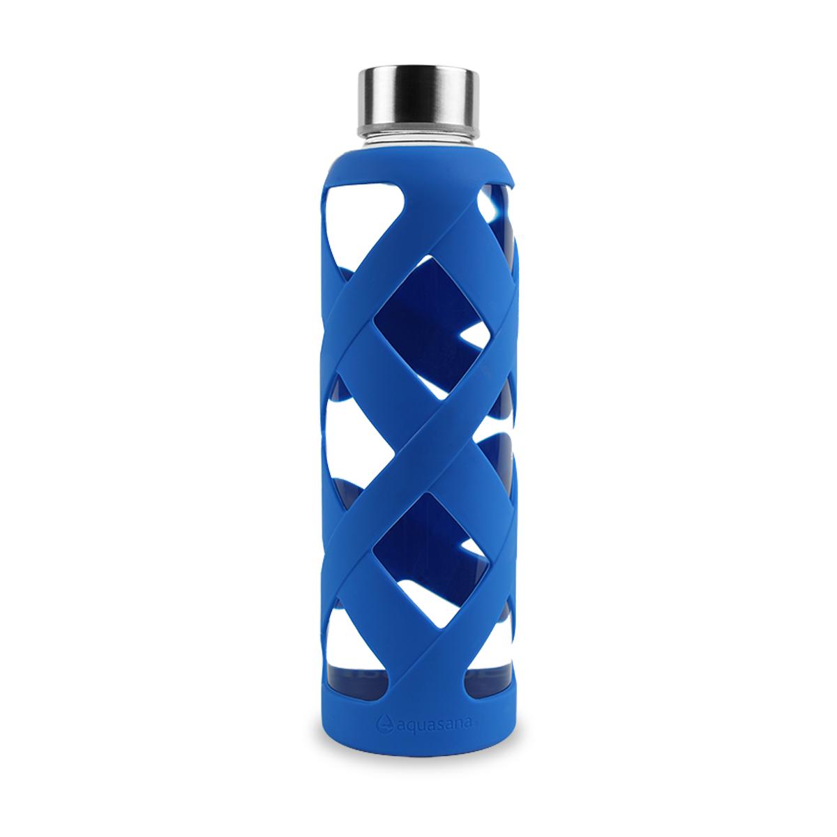 Premium Glass Bottle (550 Ml) With Silicone Sleeve (Blue) Borosilicate Aquasana