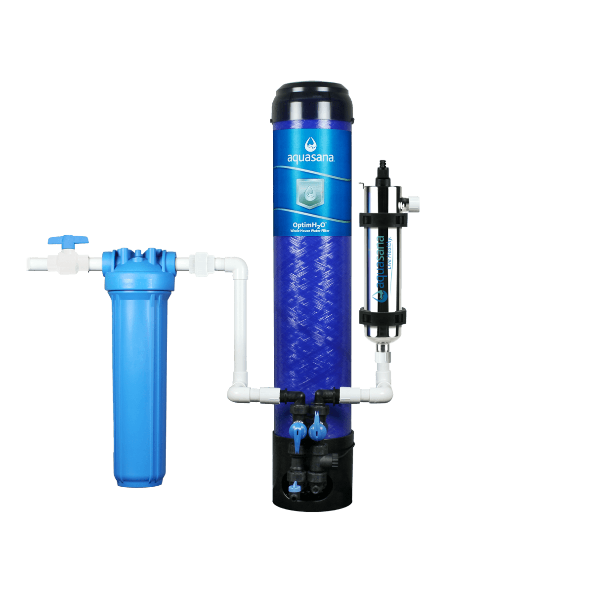 OptimH2O® Whole House Water Filter System For Home With UV Filter Removes 99% of Bacteria & Viruses Aquasana