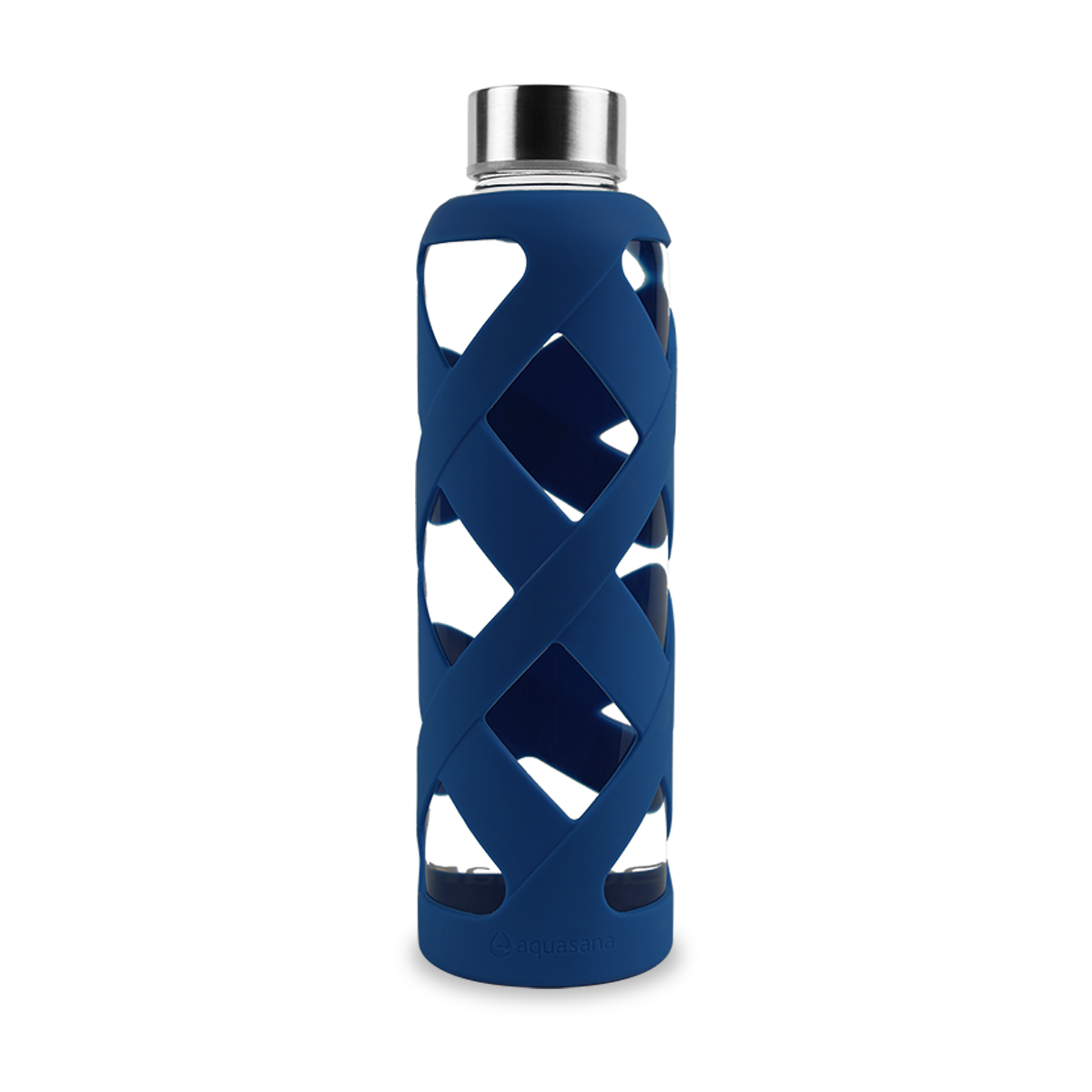 Aquasana Premium Glass Bottle (550 Ml) With Silicone Sleeve (Navy Blue) Borosilicate Aquasana