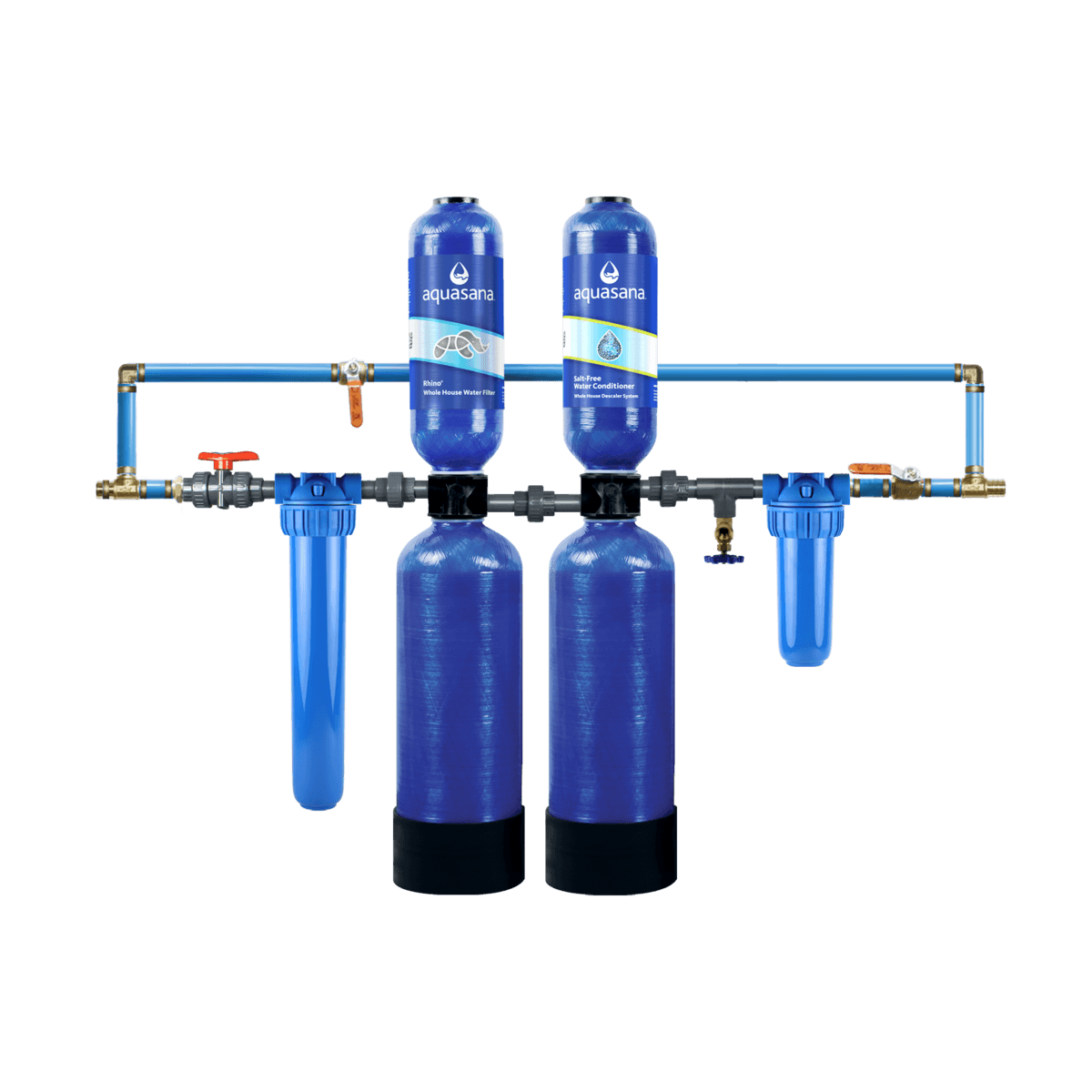 Rhino Whole House Water Filter System With Salt-Free Water Conditioner Reduces 97% of Chlorine Home Water Filtration 10/1,000,000 Aquasana