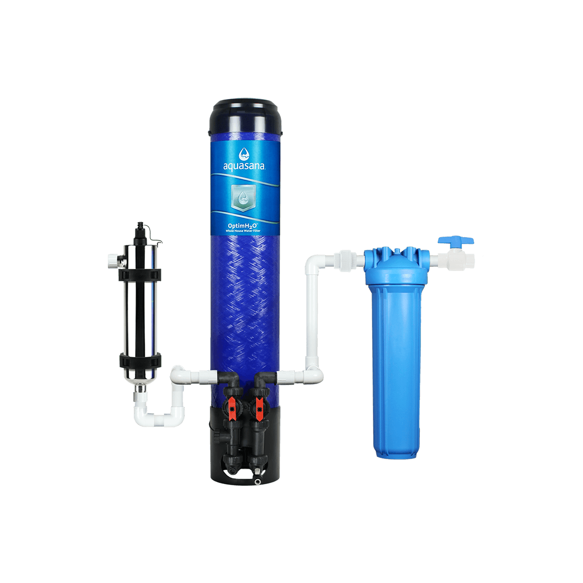 OptimH2O Whole House Water Filter System For Home With UV Filter Removes 99% of Bacteria & Viruses Reduces Lead, Cysts, & PFOA/PFOS Aquasana