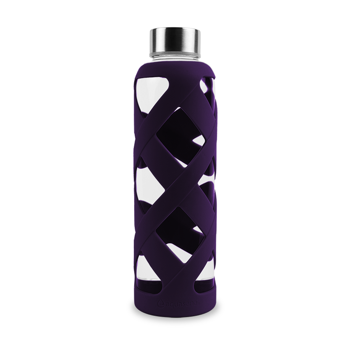 Aquasana Premium Glass Bottle (550 Ml) With Silicone Sleeve (Purple) Borosilicate Aquasana